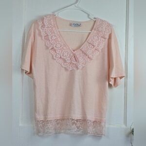 Vintage LA Chic Pink Knit Coquette Top Size M/L
